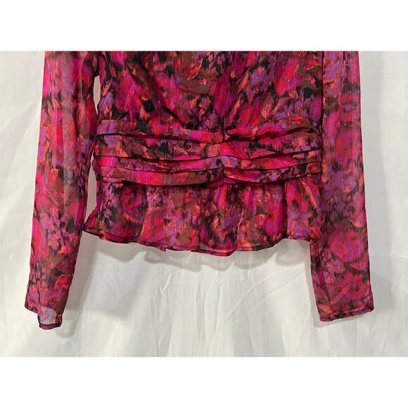 STEVE MADDEN Women's Azura Floral-Print V-Neck Peplum Pink Top Size Medium - Picture 11 of 13